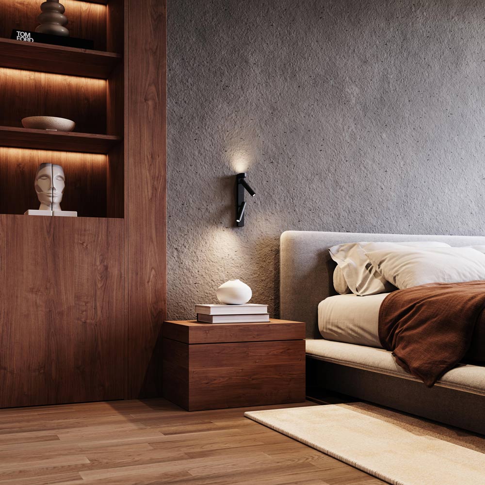 Haim Aimable LED Wall Light in bedroom.