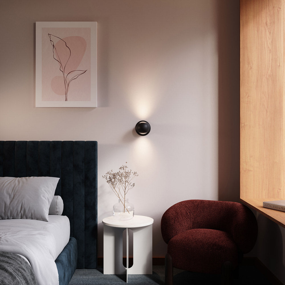 Hemisphere LED Wall Light in bedroom.