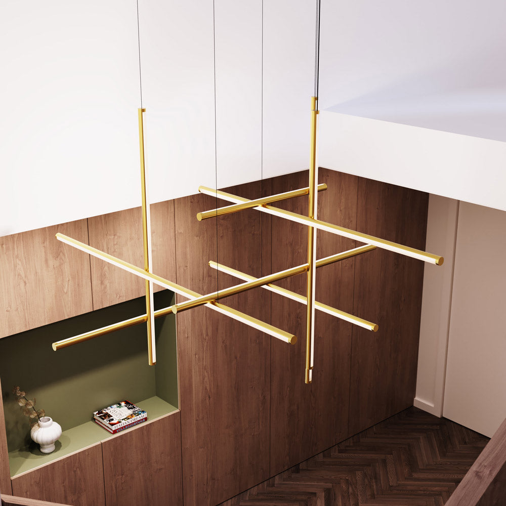 Labyrinth LED Chandelier in hallway.