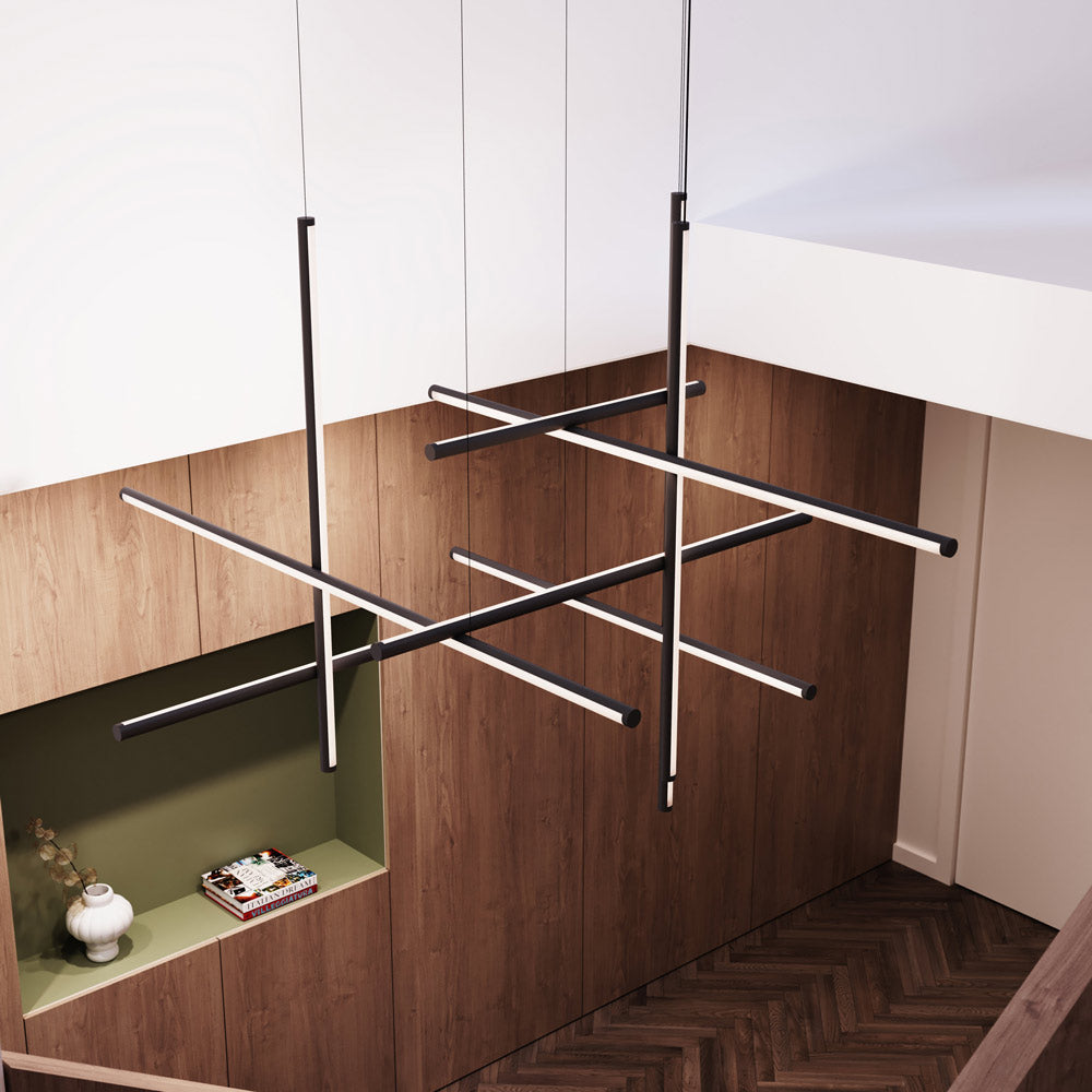 Labyrinth LED Chandelier in hallway.