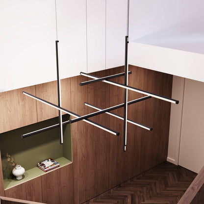 Labyrinth LED Chandelier in hallway.