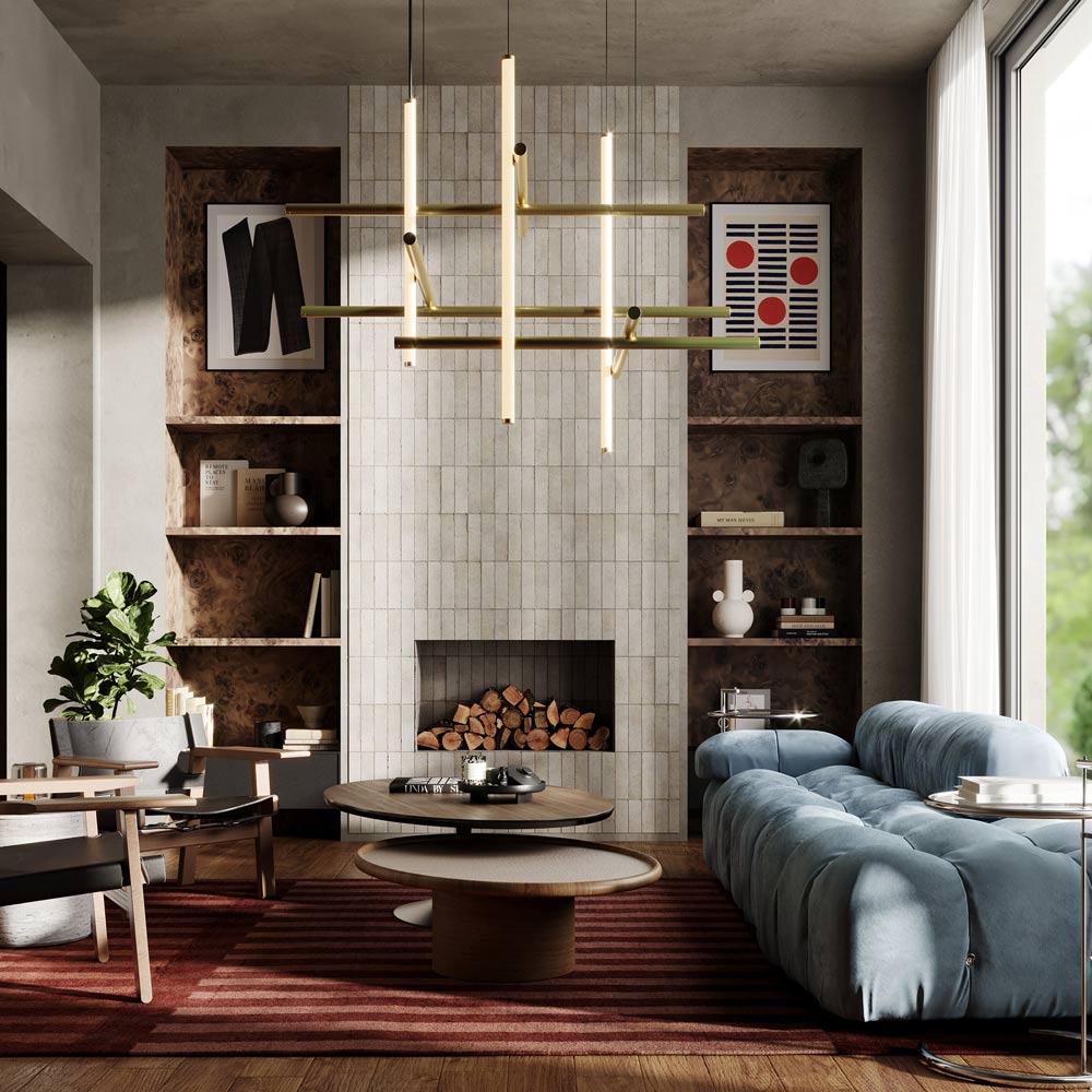 Labyrinth LED Chandelier in living room.
