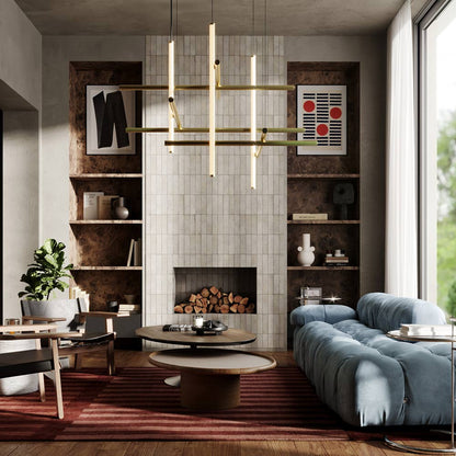 Labyrinth LED Chandelier in living room.