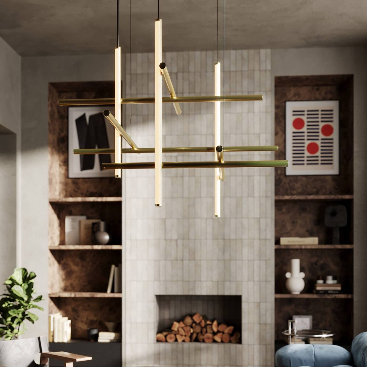 Labyrinth LED Chandelier in living room.