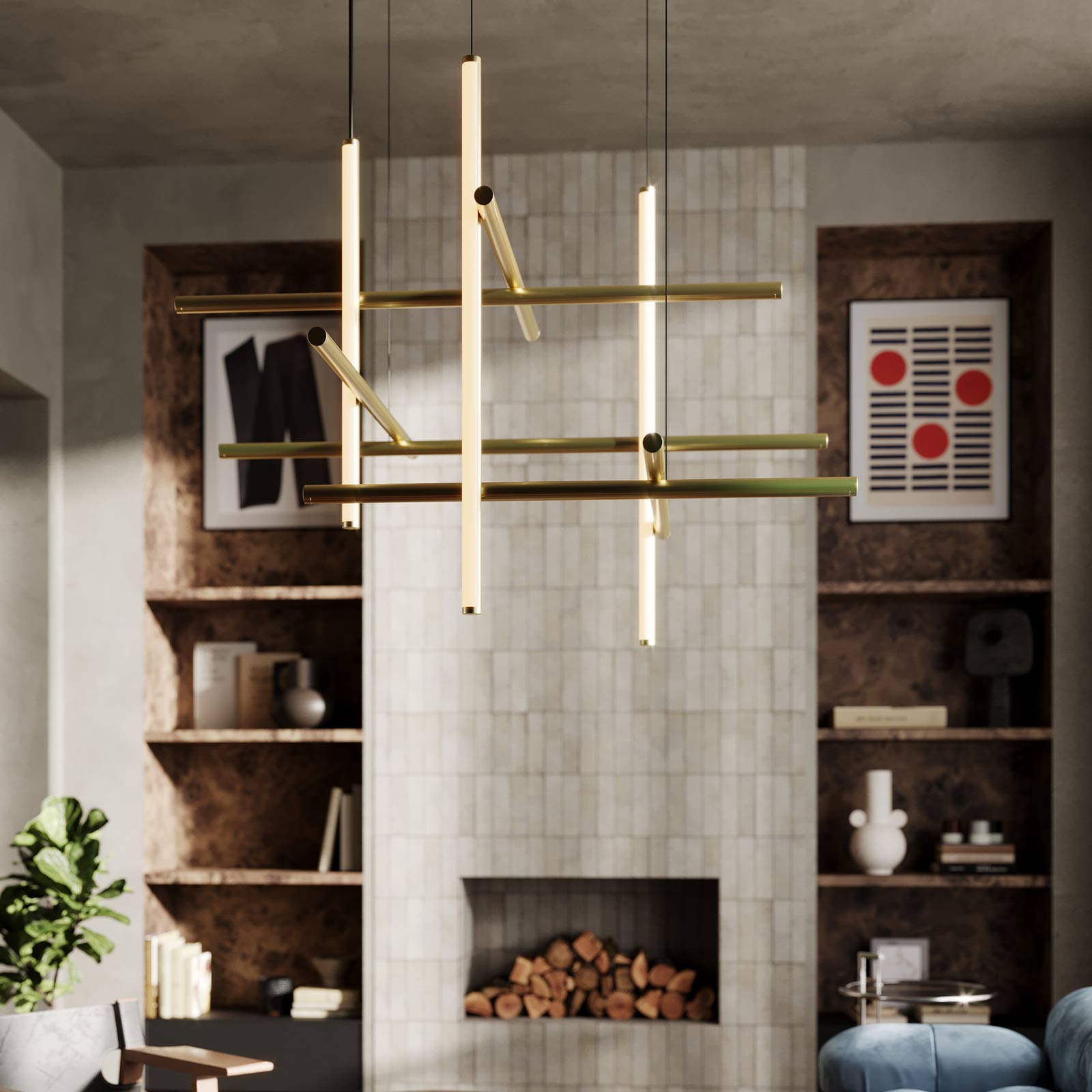 Labyrinth LED Chandelier in living room.