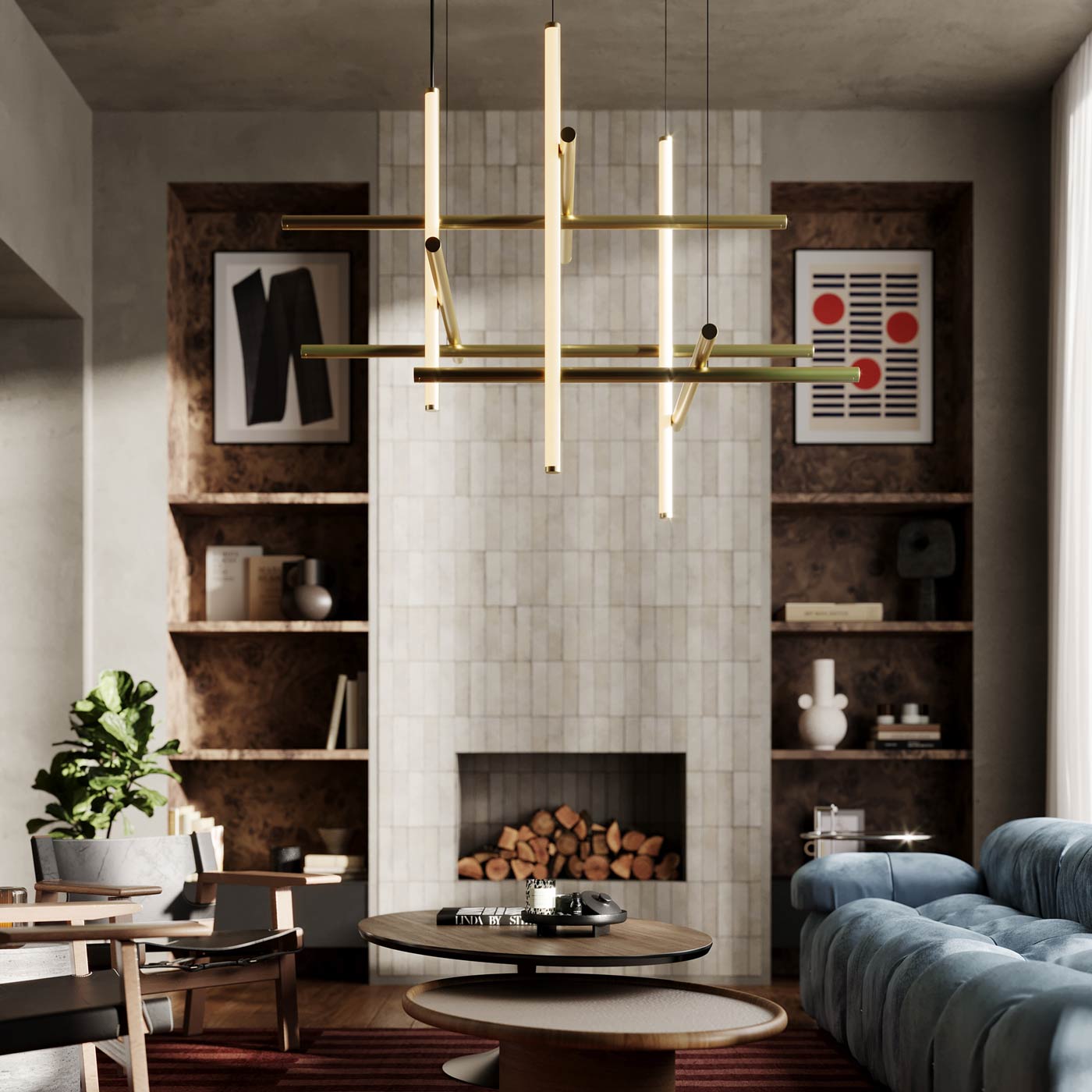 Labyrinth LED Chandelier in living room.