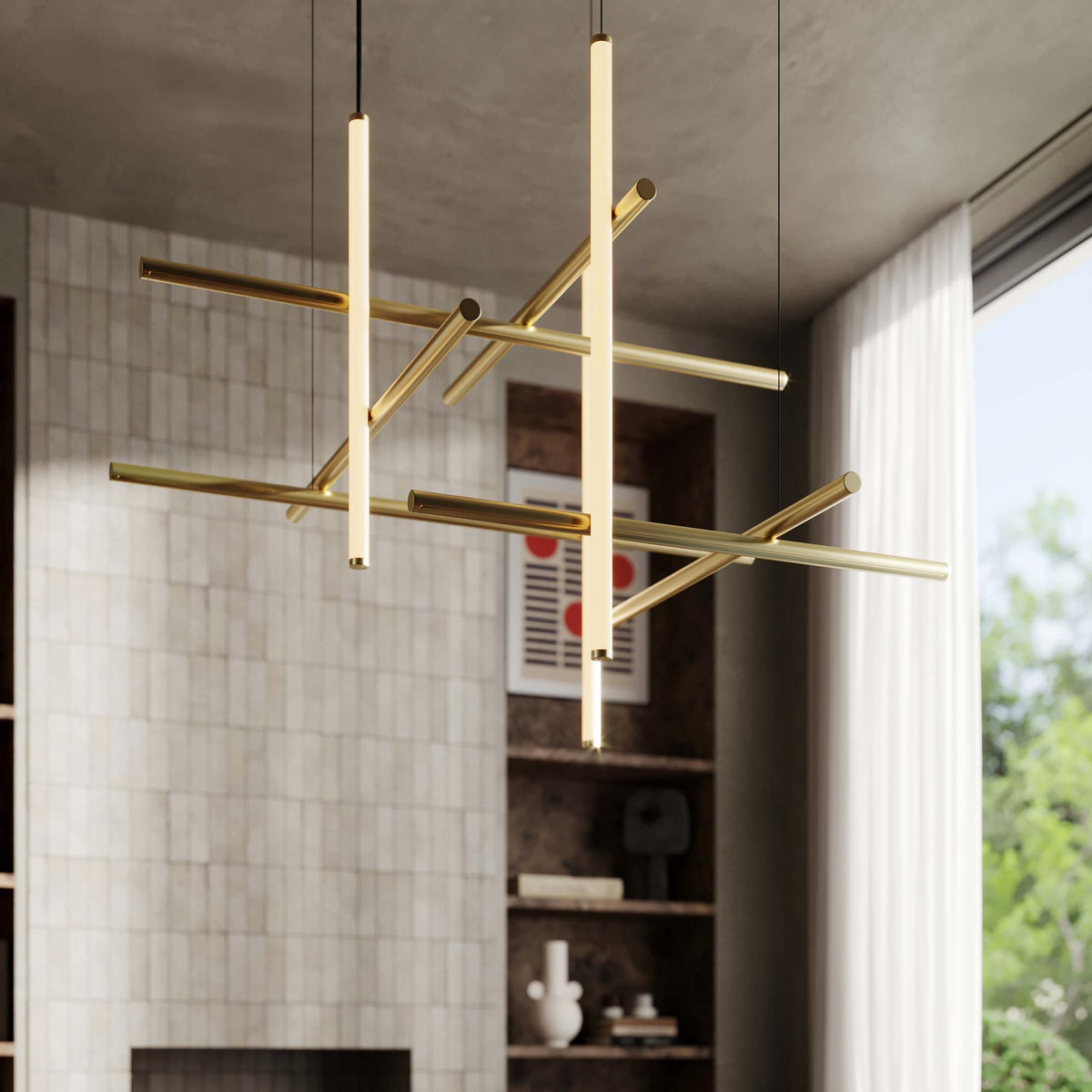 Labyrinth LED Chandelier in living room.