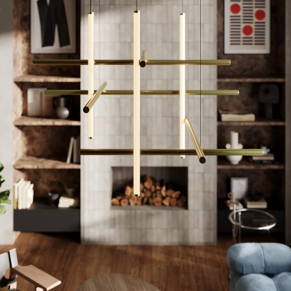 Labyrinth LED Chandelier in living room.