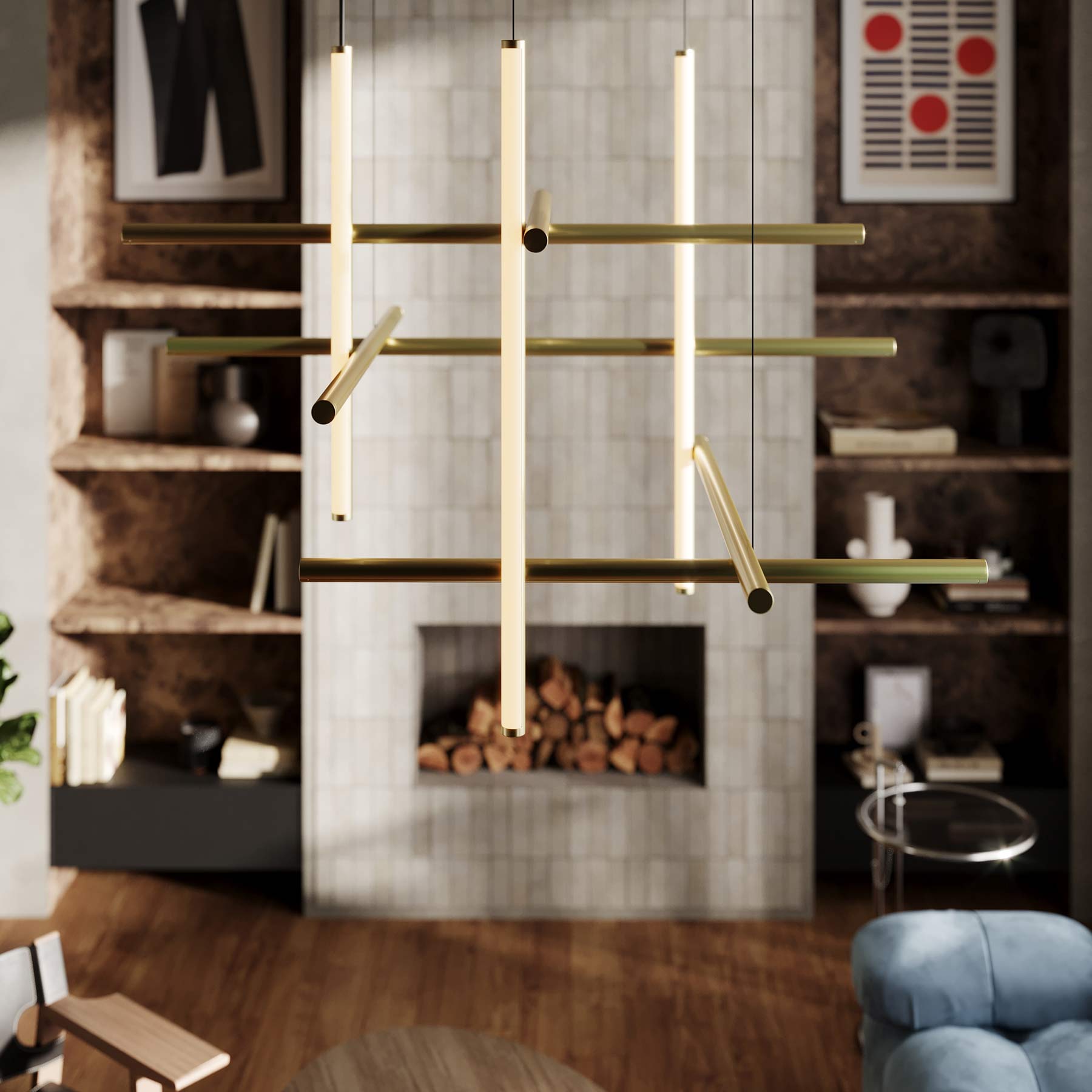 Labyrinth LED Chandelier in living room.