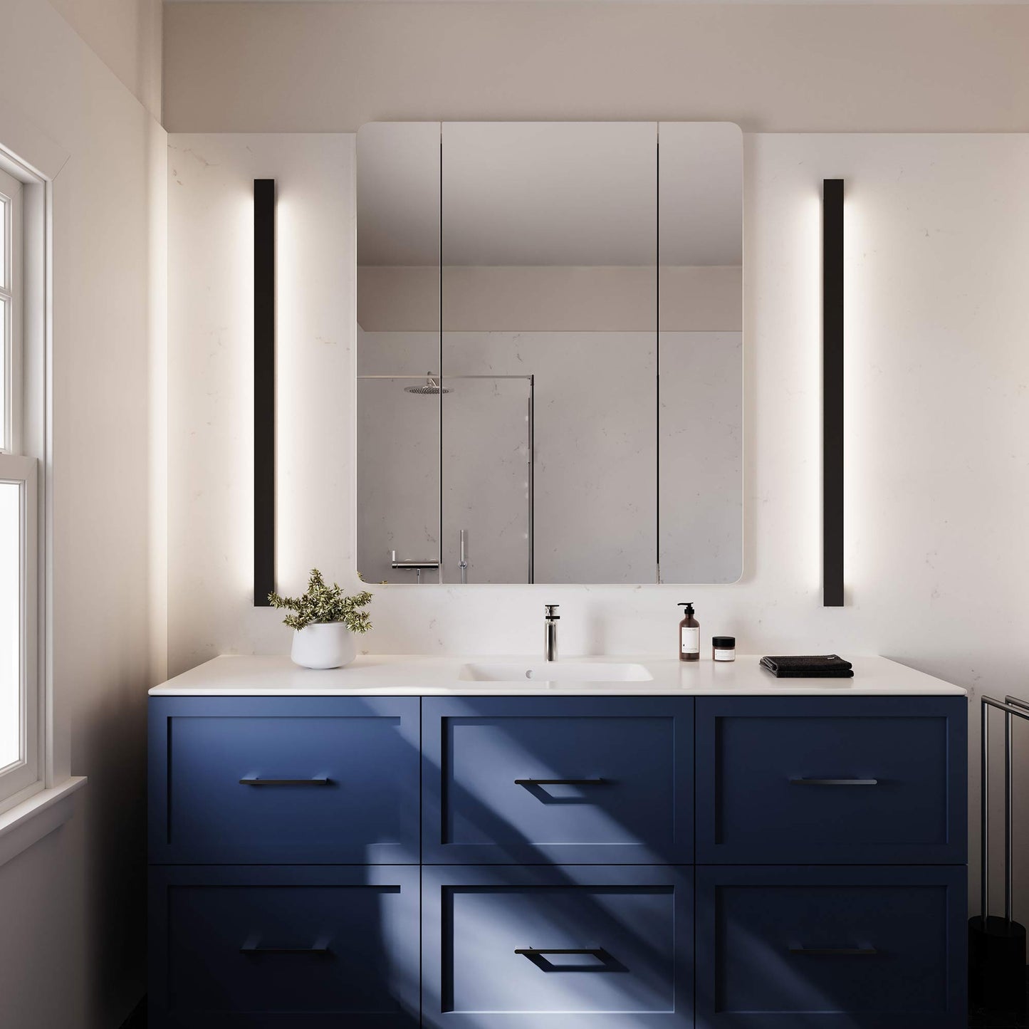 Lithe Outdoor LED Wall Light in bathroom.