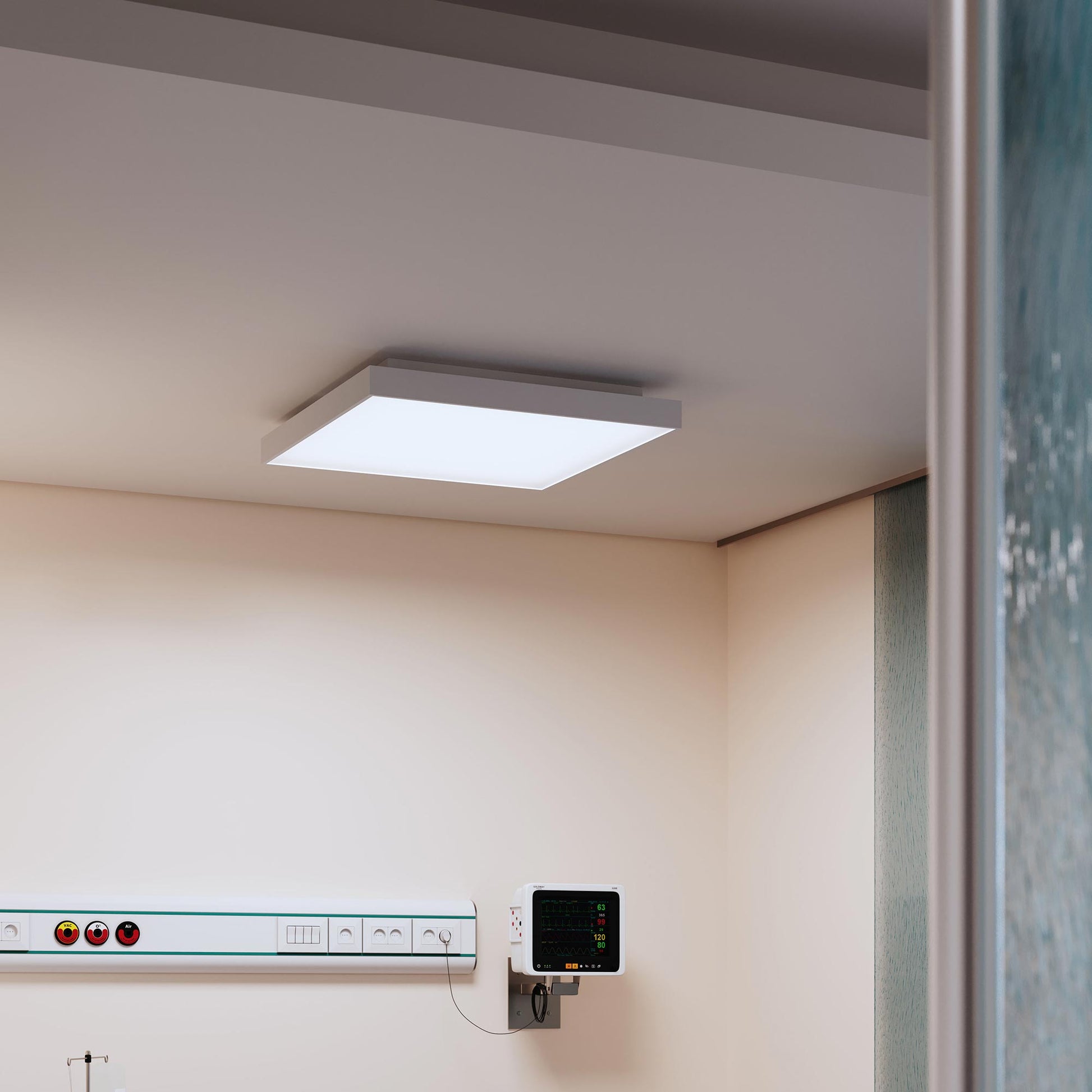 Pi Square LED Flush Mount Ceiling Light in hospital.