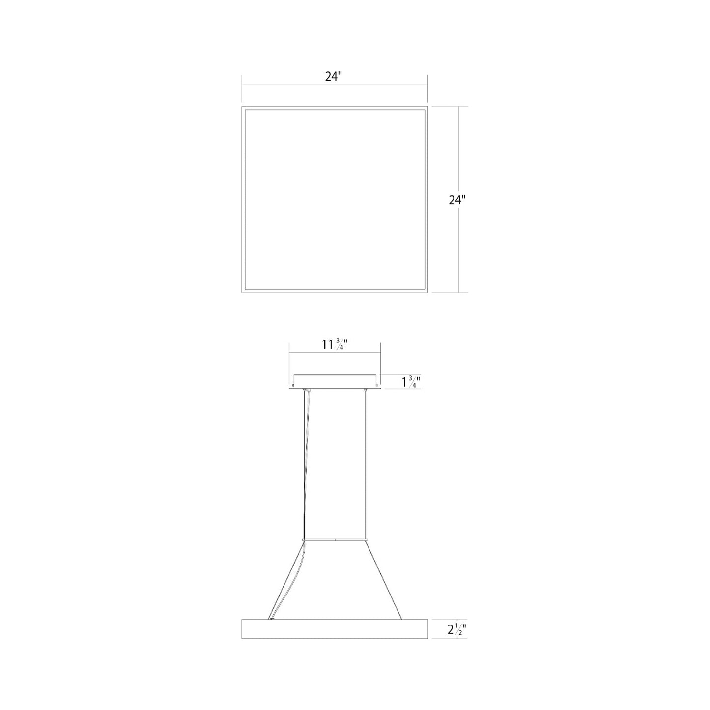 Pi Square LED Pendant Light - line drawing.