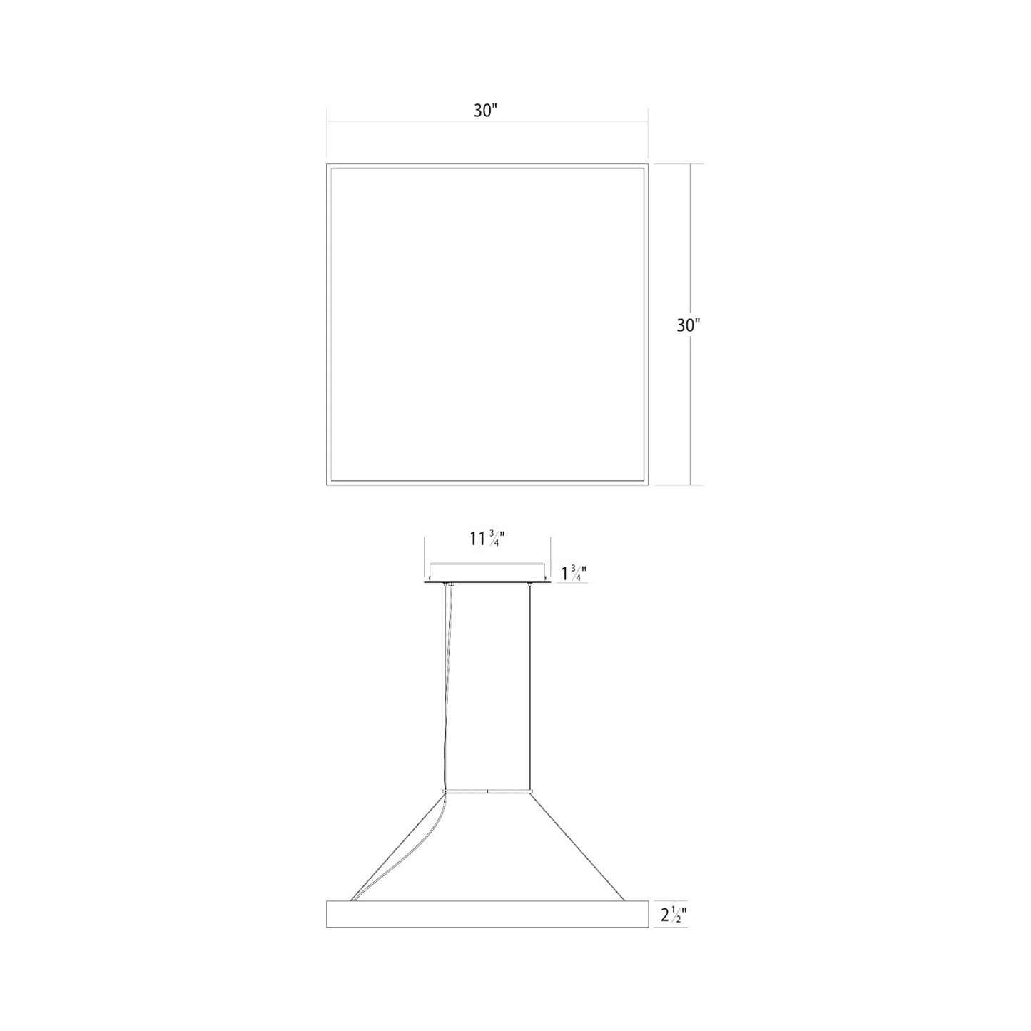 Pi Square LED Pendant Light - line drawing.