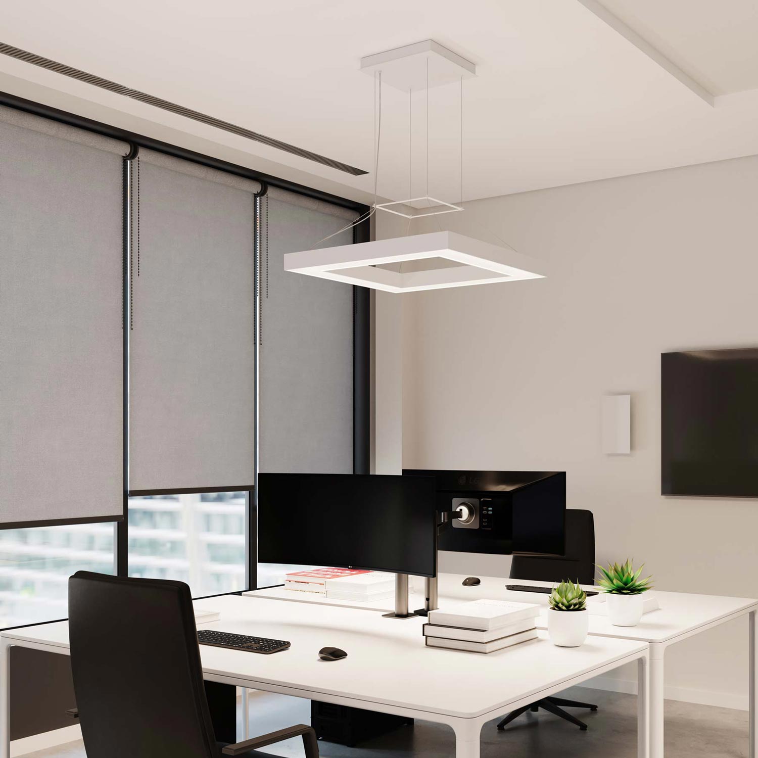 Pi Square LED Ring Pendant Light in office.