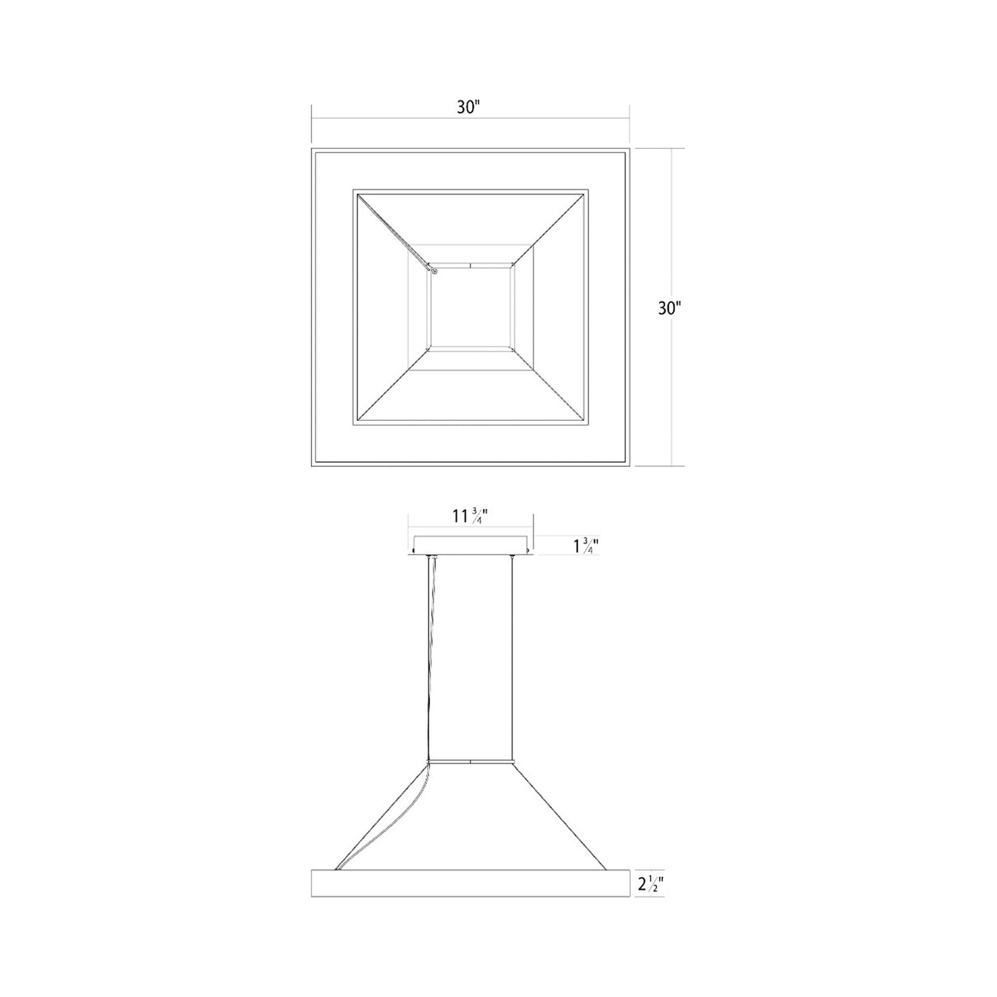 Pi Square LED Ring Pendant Light - line drawing.