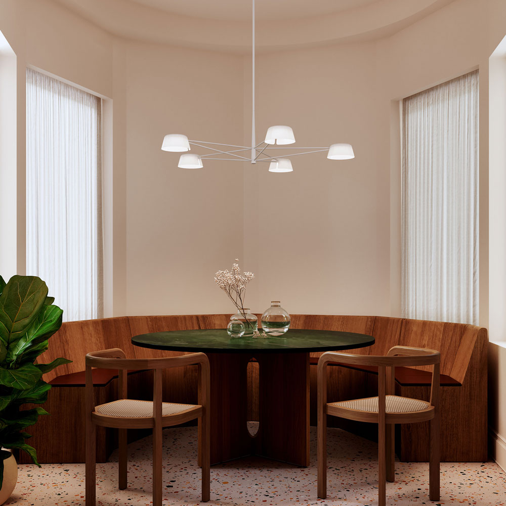 Ray LED Chandelier in dining room.