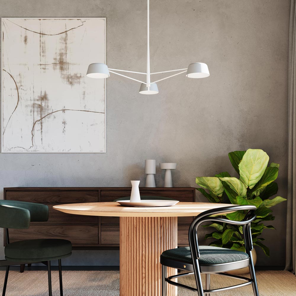 Ray LED Chandelier in dining room.