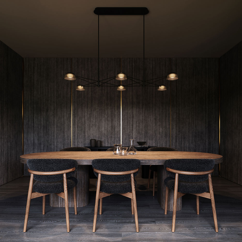 Ray Linear LED Chandelier in dining room.