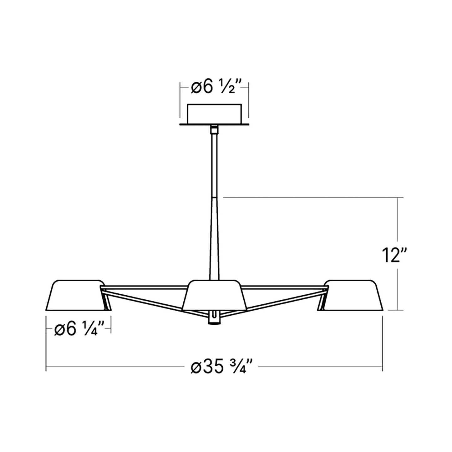 Ray Linear LED Chandelier - line drawing.