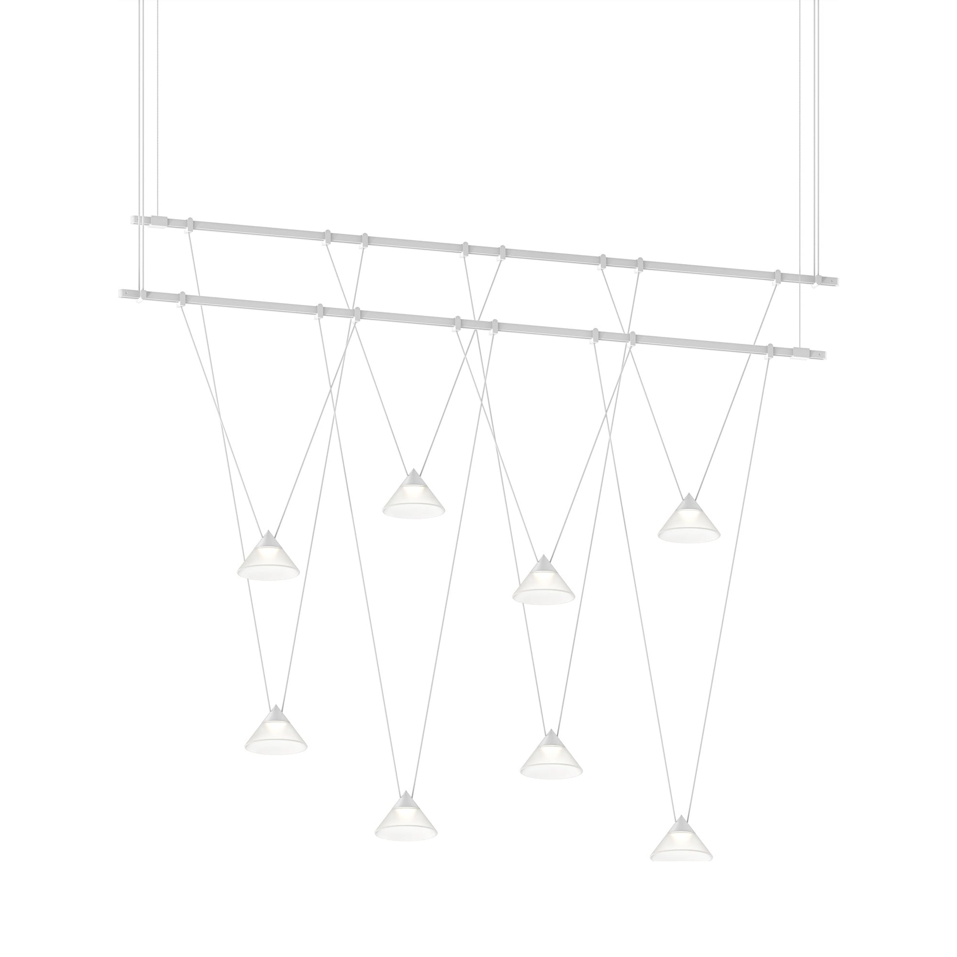 Suspenders® 1-Tier Linear Etched Glass Cone LED Chandelier in Satin White.