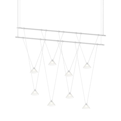 Suspenders® 1-Tier Linear Etched Glass Cone LED Chandelier in Satin White.