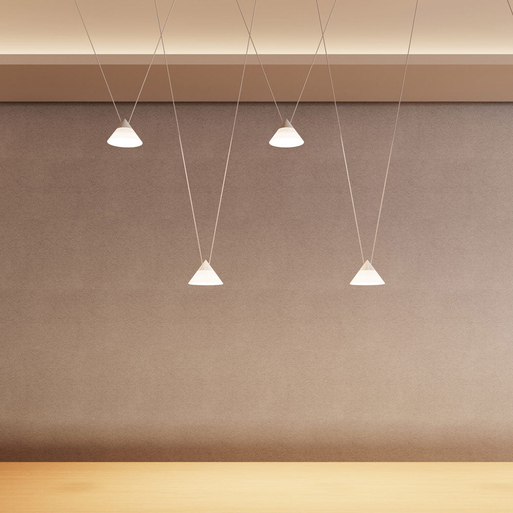 Suspenders® 1-Tier Linear Etched Glass Cone LED Chandelier in Detail.