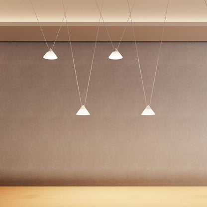 Suspenders® 1-Tier Linear Etched Glass Cone LED Chandelier in Detail.