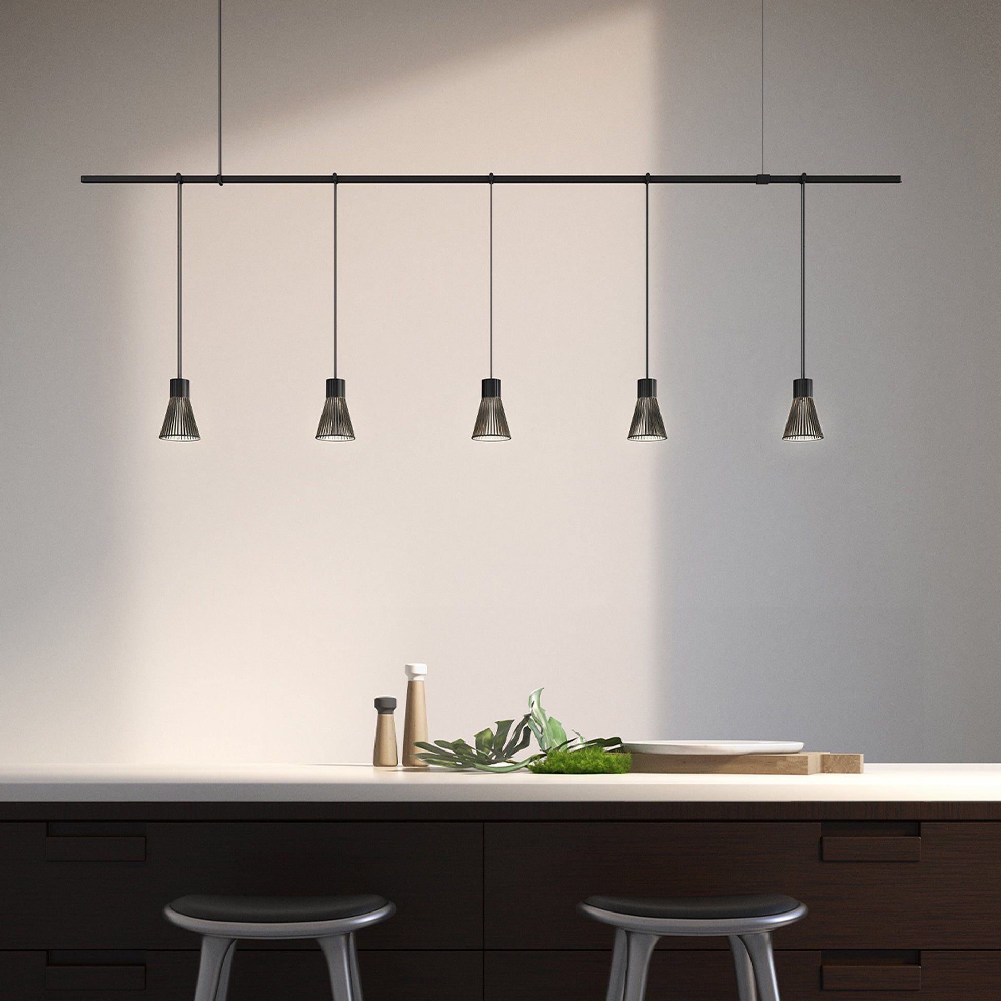 Suspenders® 1-Tier Linear LED Pendant Light in living room.