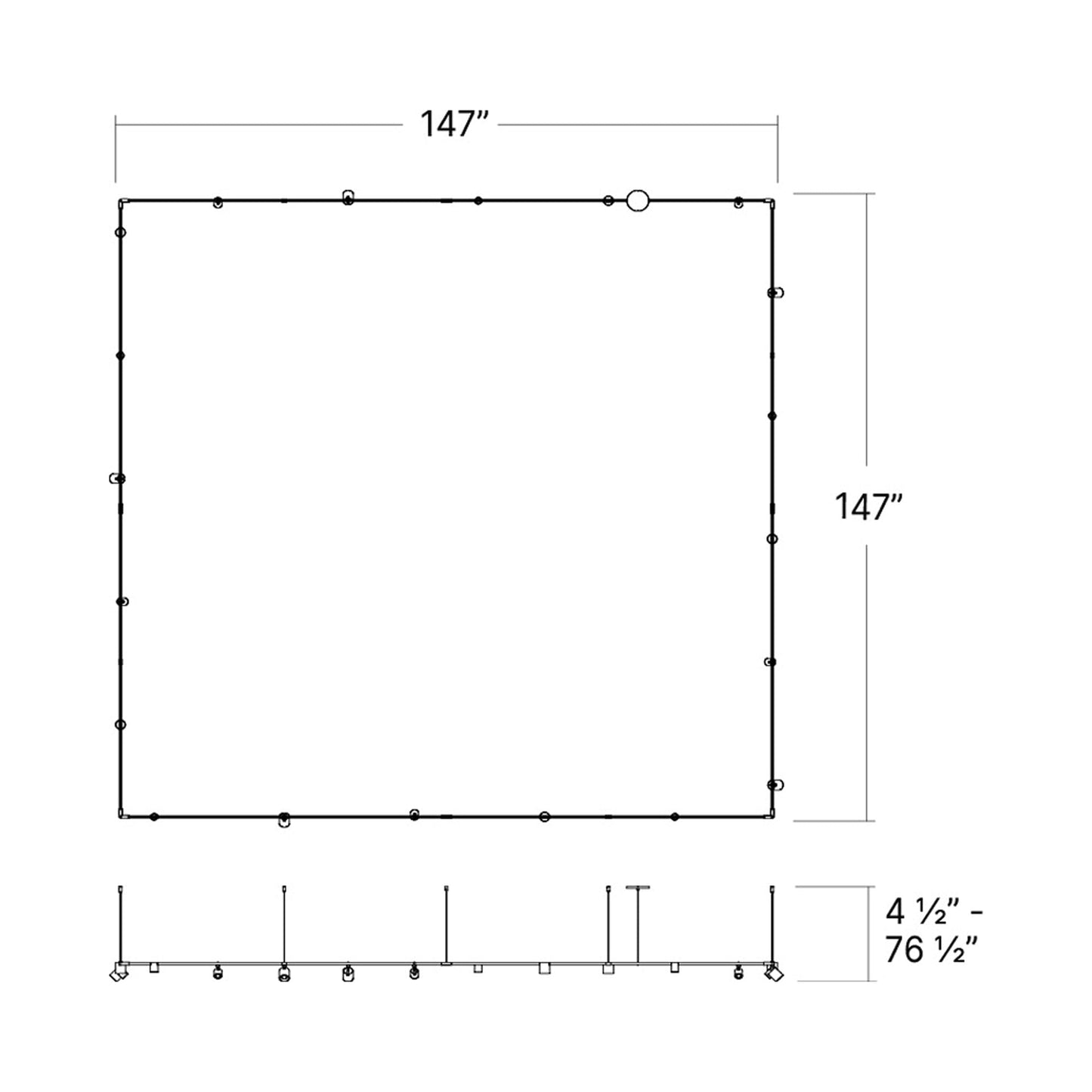 Suspenders® 1-Tier Path Square Cylinder LED Chandelier - line drawing.