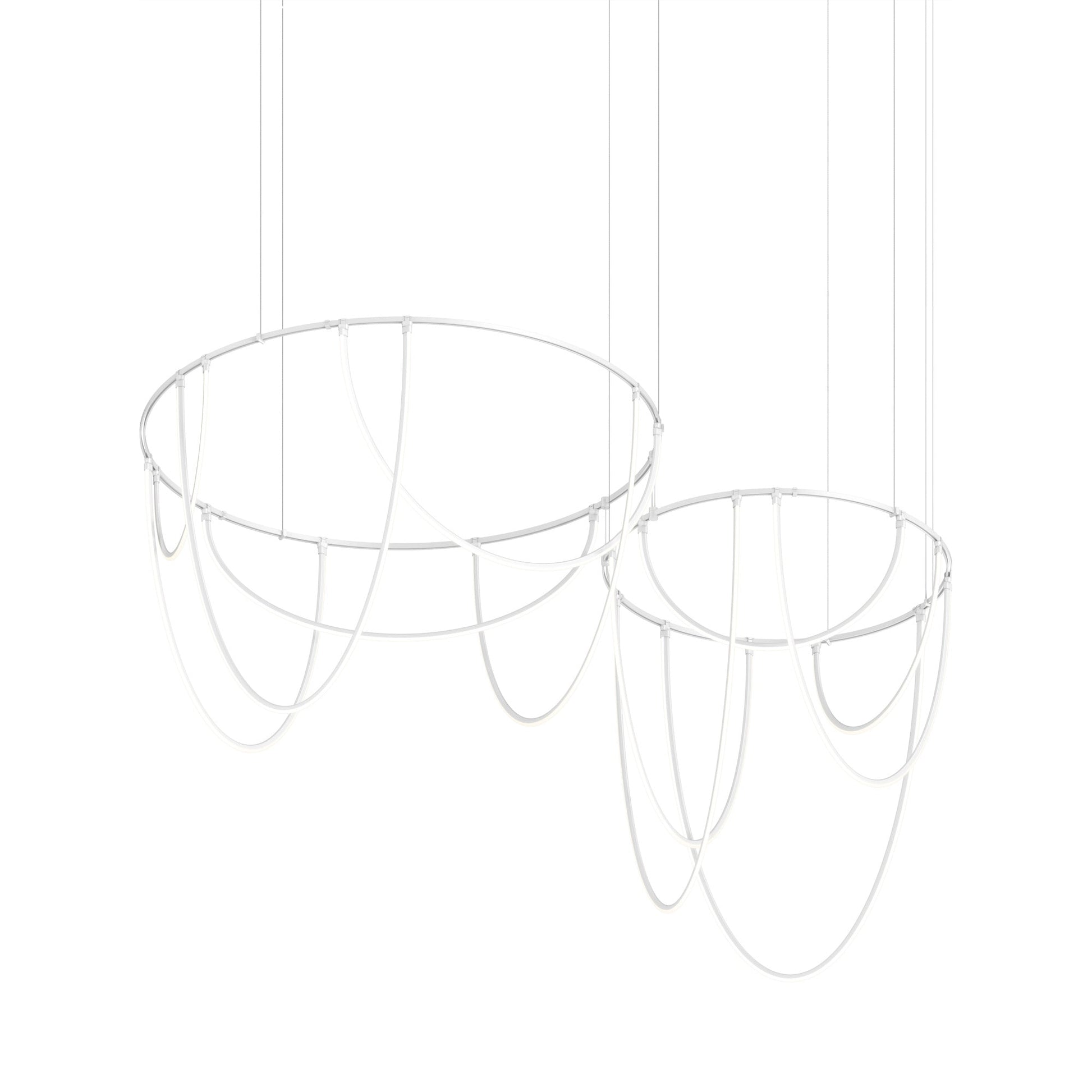 Suspenders® 2-Bar Offset Ring Light Curve LED Chandelier in Satin White.