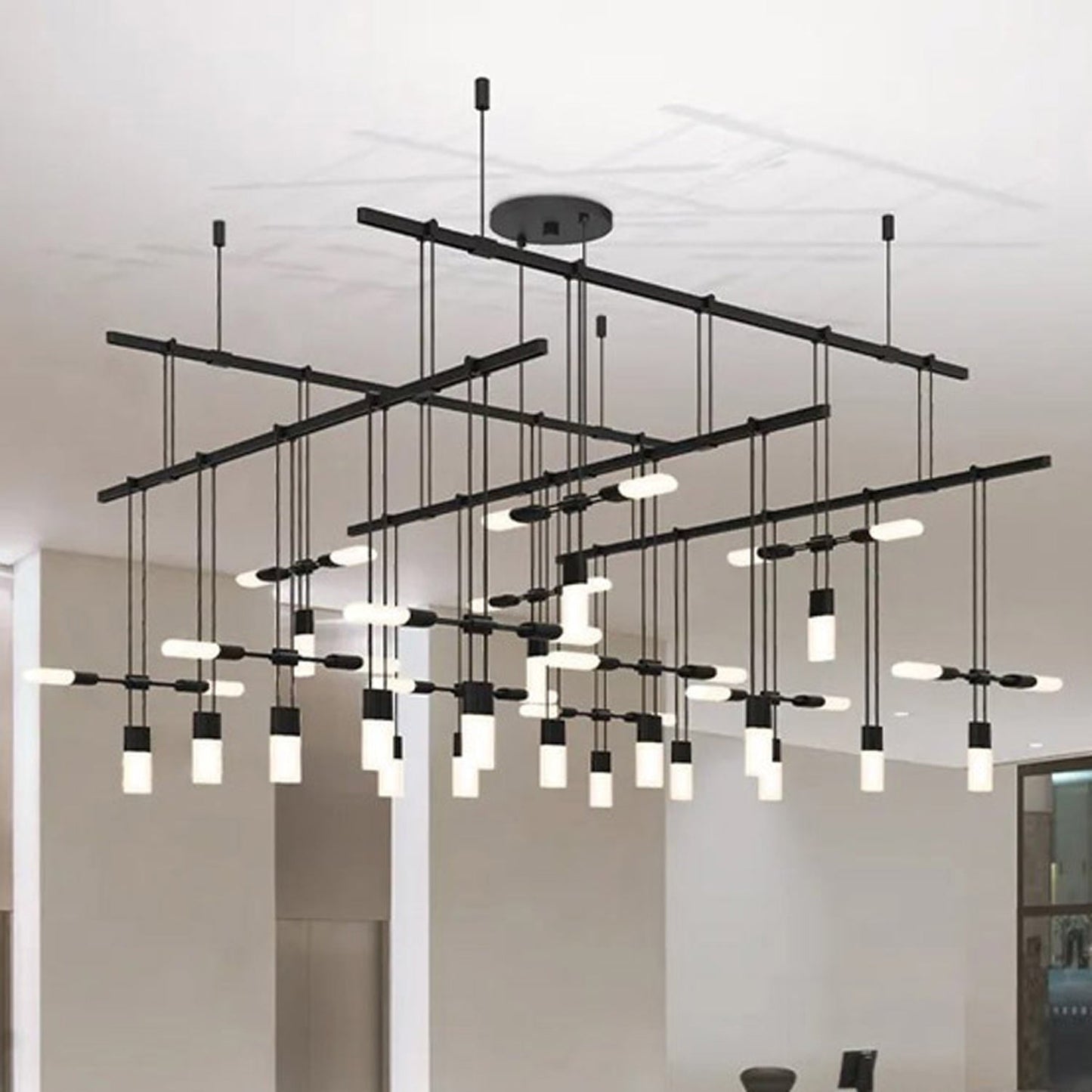 Suspenders® 2-Tier Grid Etched Chiclet LED Pendant Light in Detail.