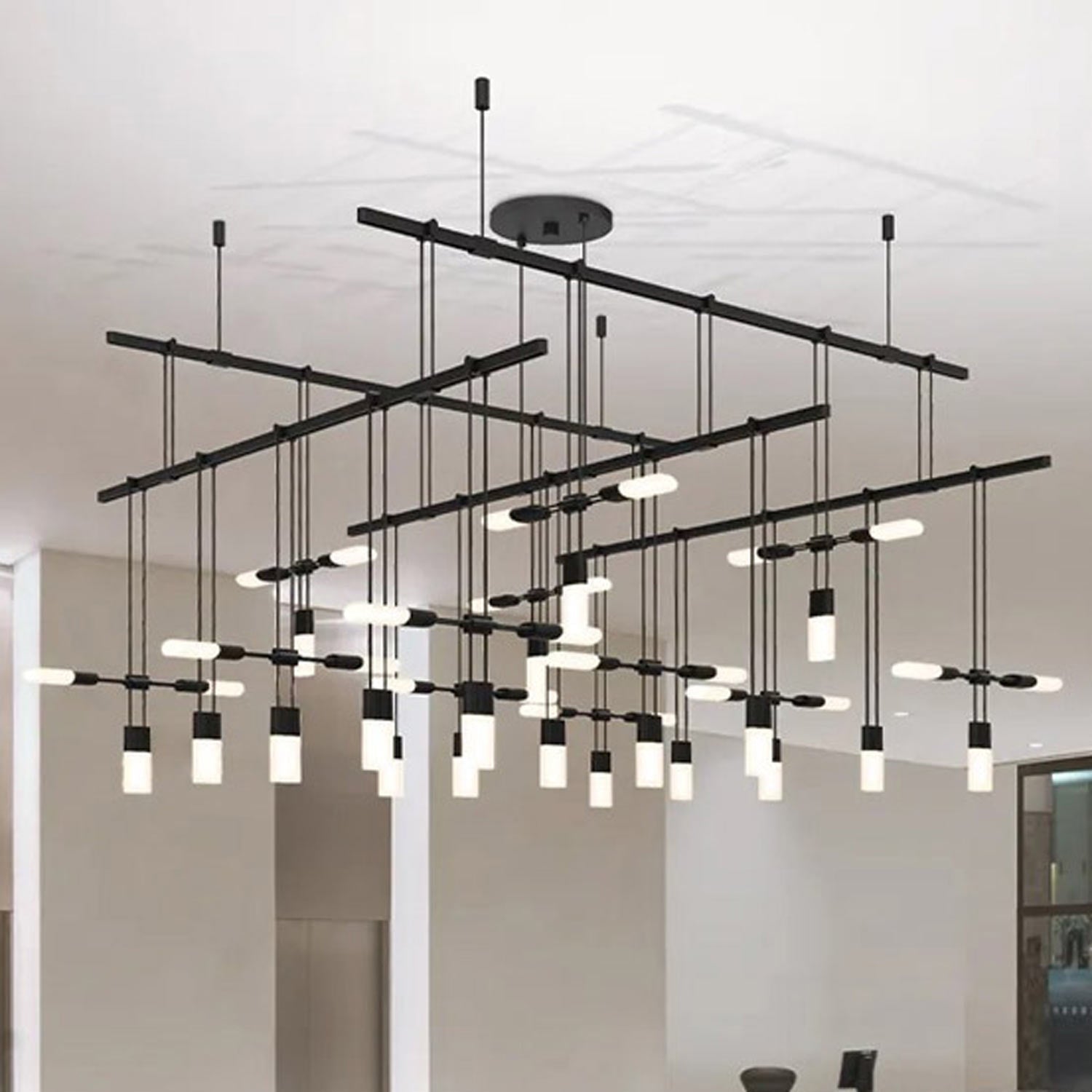Suspenders® 2-Tier Grid Etched Chiclet LED Pendant Light in Detail.
