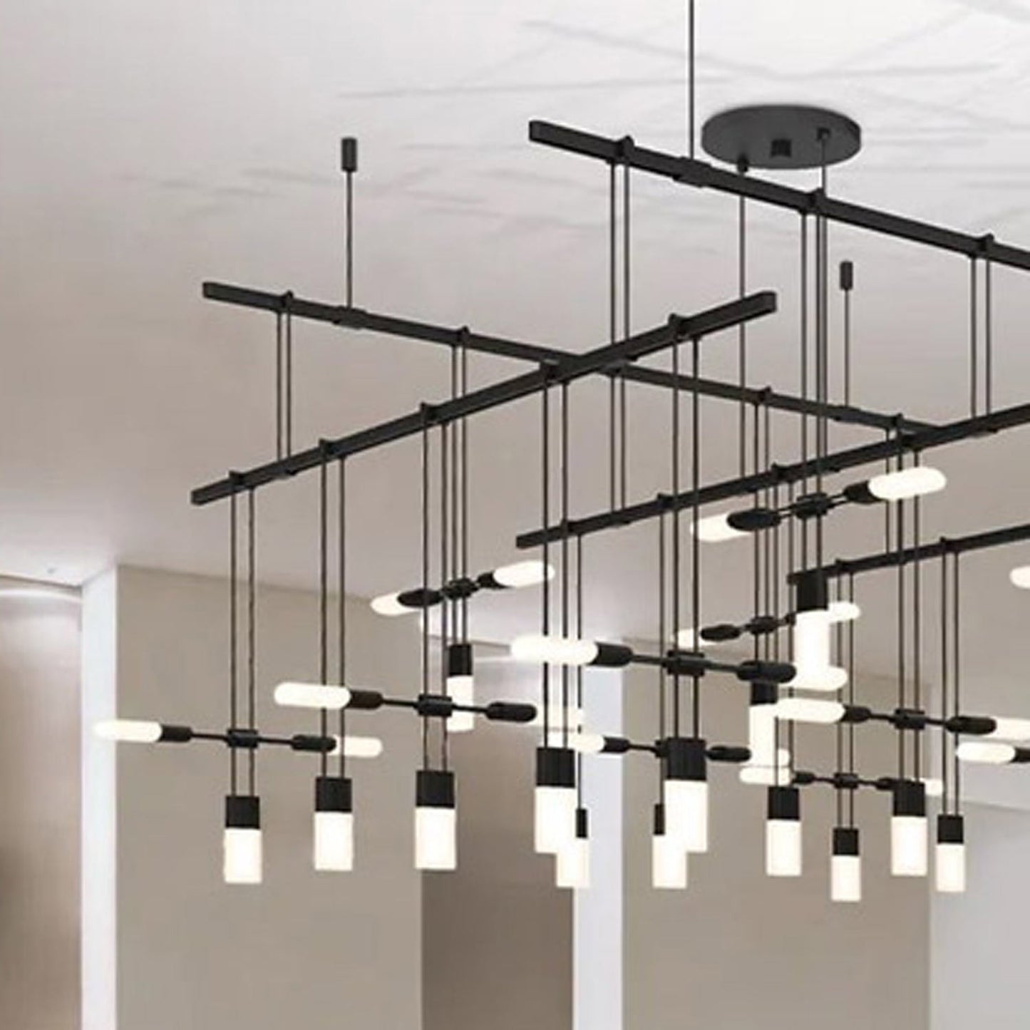 Suspenders® 2-Tier Grid Etched Chiclet LED Pendant Light in Detail.