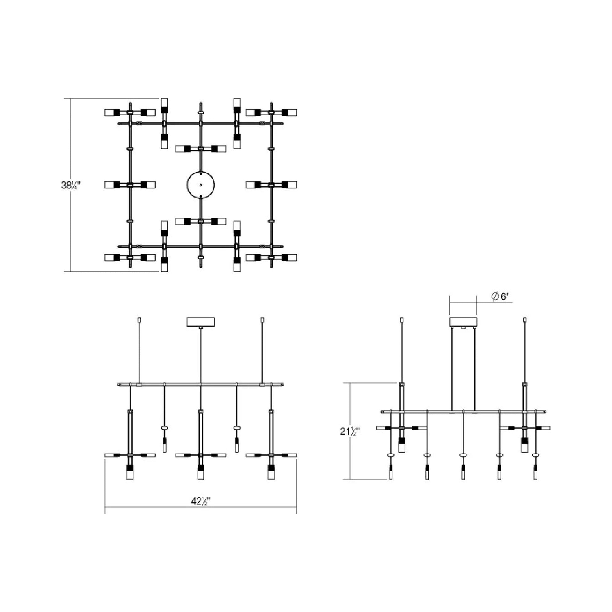 Suspenders® 2-Tier Grid Etched Chiclet LED Pendant Light - line drawing.