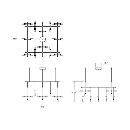 Suspenders® 2-Tier Grid Etched Chiclet LED Pendant Light - line drawing.