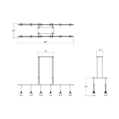 Suspenders® 2-Tier Tandem Drum LED Pendant Light - line drawing.