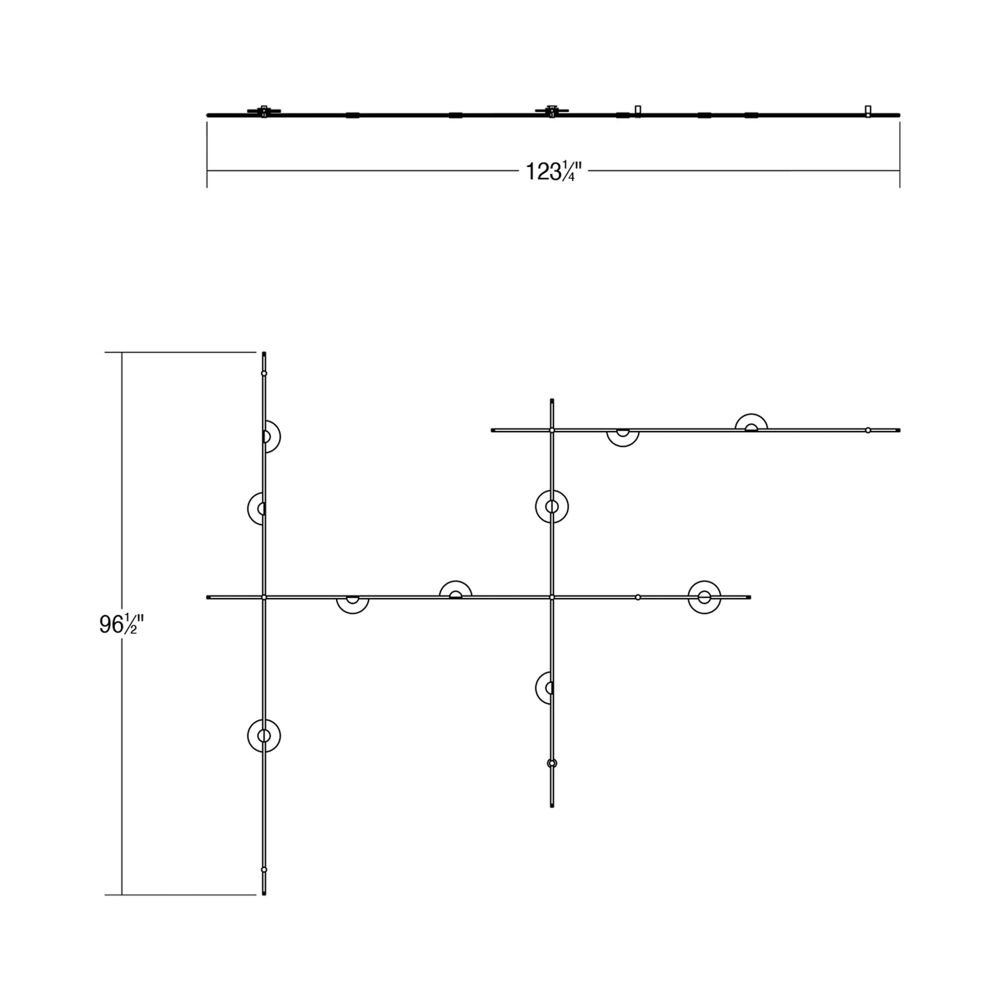 Suspenders® 4-Bar Mezzaluna LED Wall Light - line drawing.