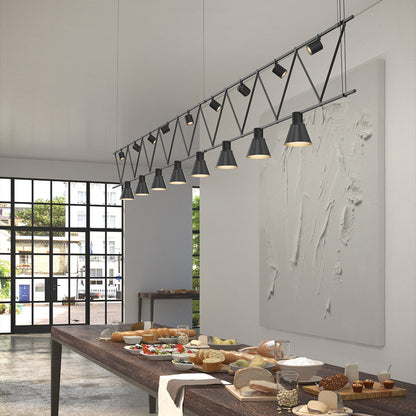 Suspenders® Flat Truss Linear LED Suspension Light in dining room.