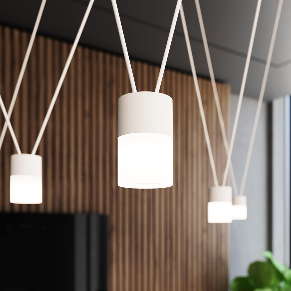 Suspenders® Gridscape V-Line Etched Cylinder LED Chandelier in Detail.