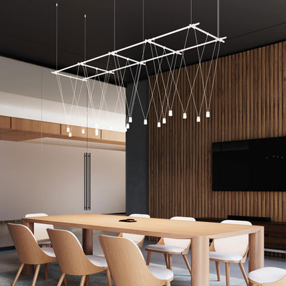 Suspenders® Gridscape V-Line Etched Cylinder LED Chandelier in conference room.