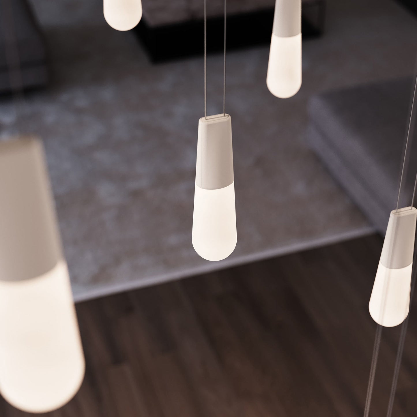 Suspenders® Parallels Etched Teardrop LED Chandelier in Detail.