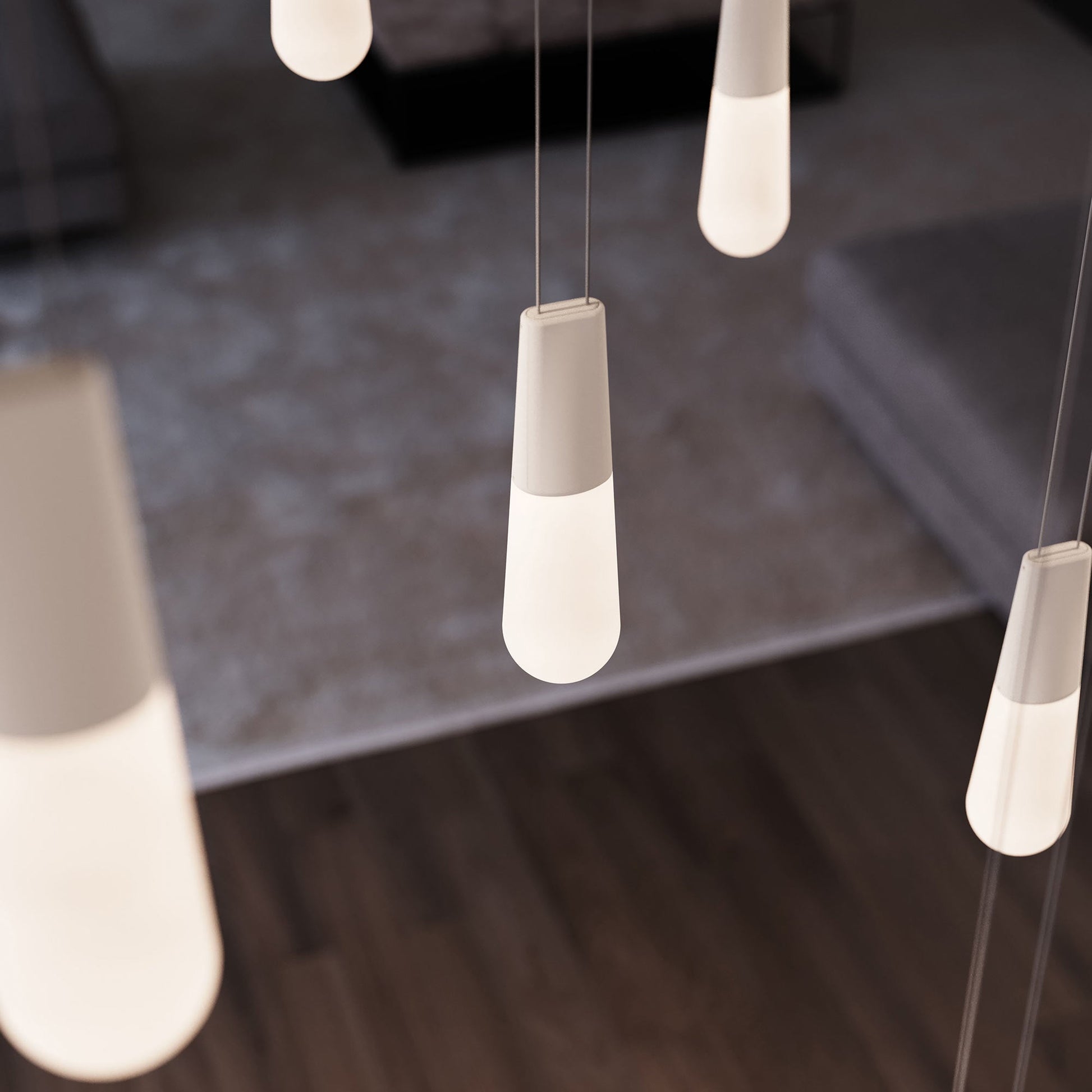 Suspenders® Parallels Etched Teardrop LED Chandelier in Detail.