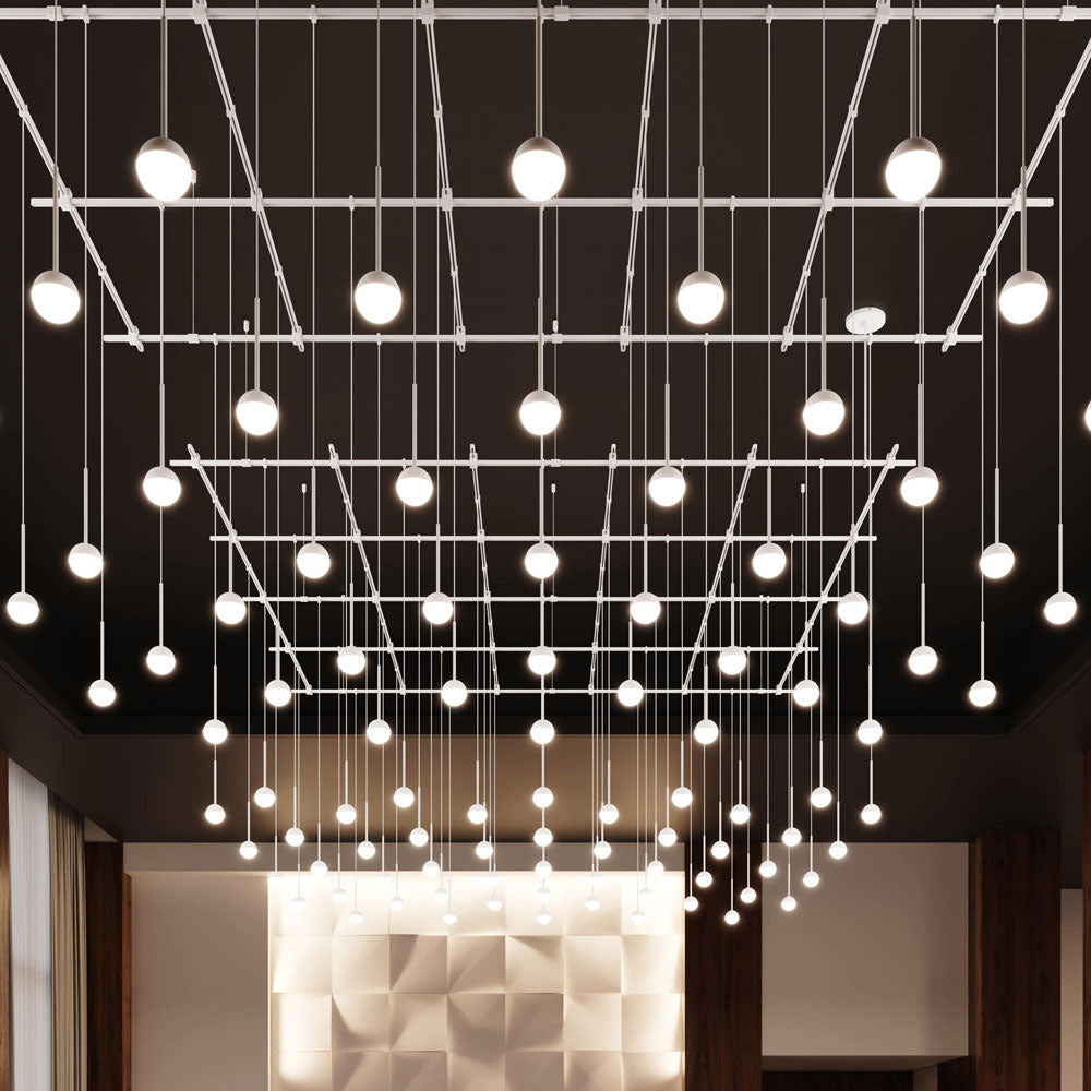 Suspenders® Square Gridscape Monoline Domed Ball LED Chandelier in Detail.