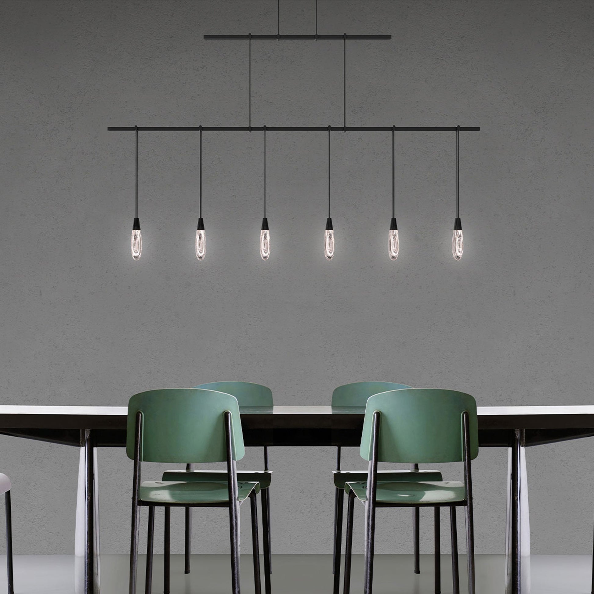 Suspenders® Tier Linear LED Pendant Light in dining room.