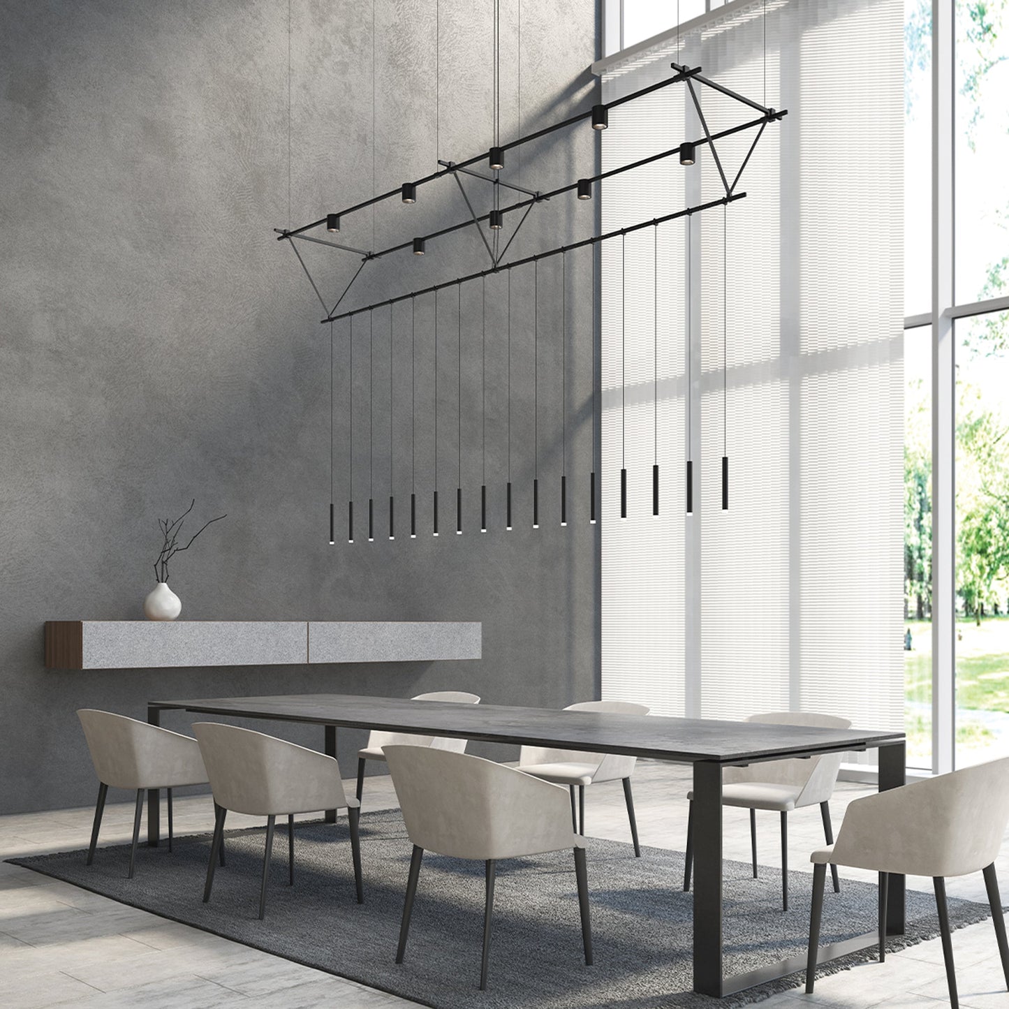 Suspenders® Triangle Truss Linear LED Suspension Light in office.