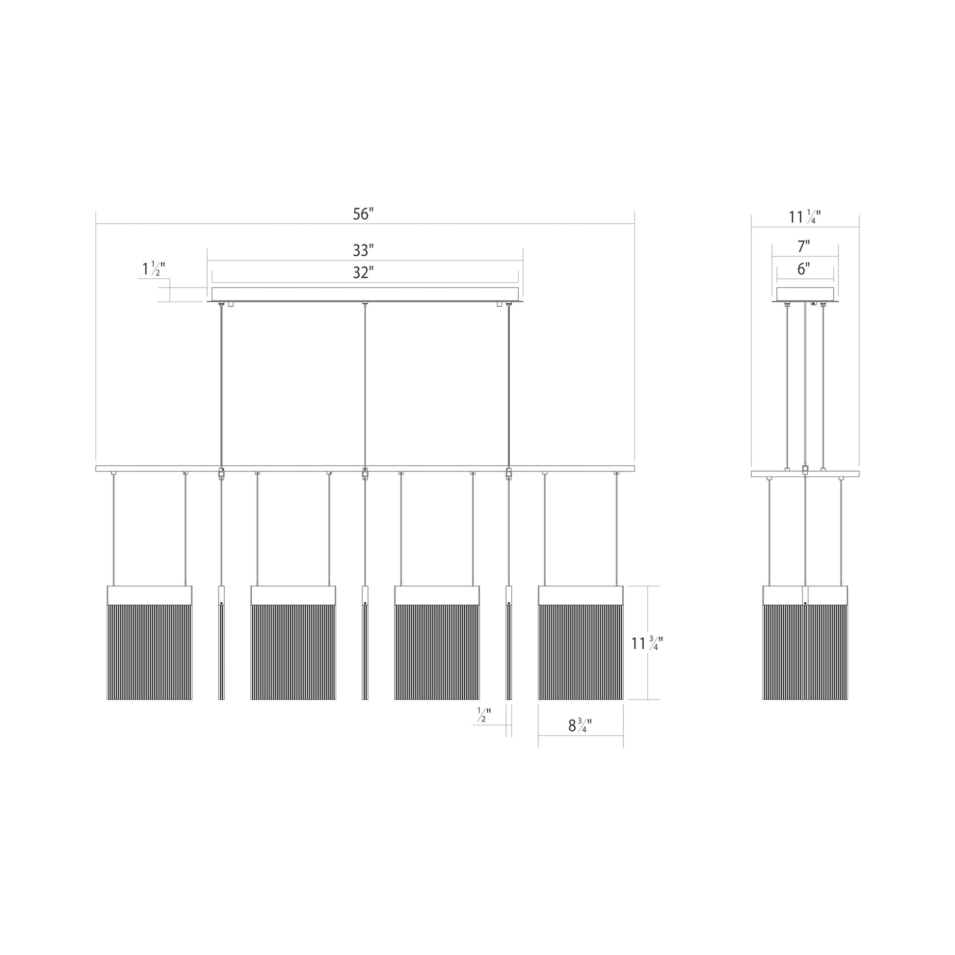 V Panels Bar LED Pendant Light - line drawing.