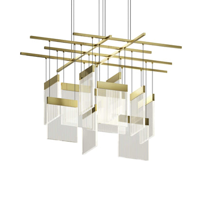 V Panels Large Intersections LED Pendant Light in Brass.