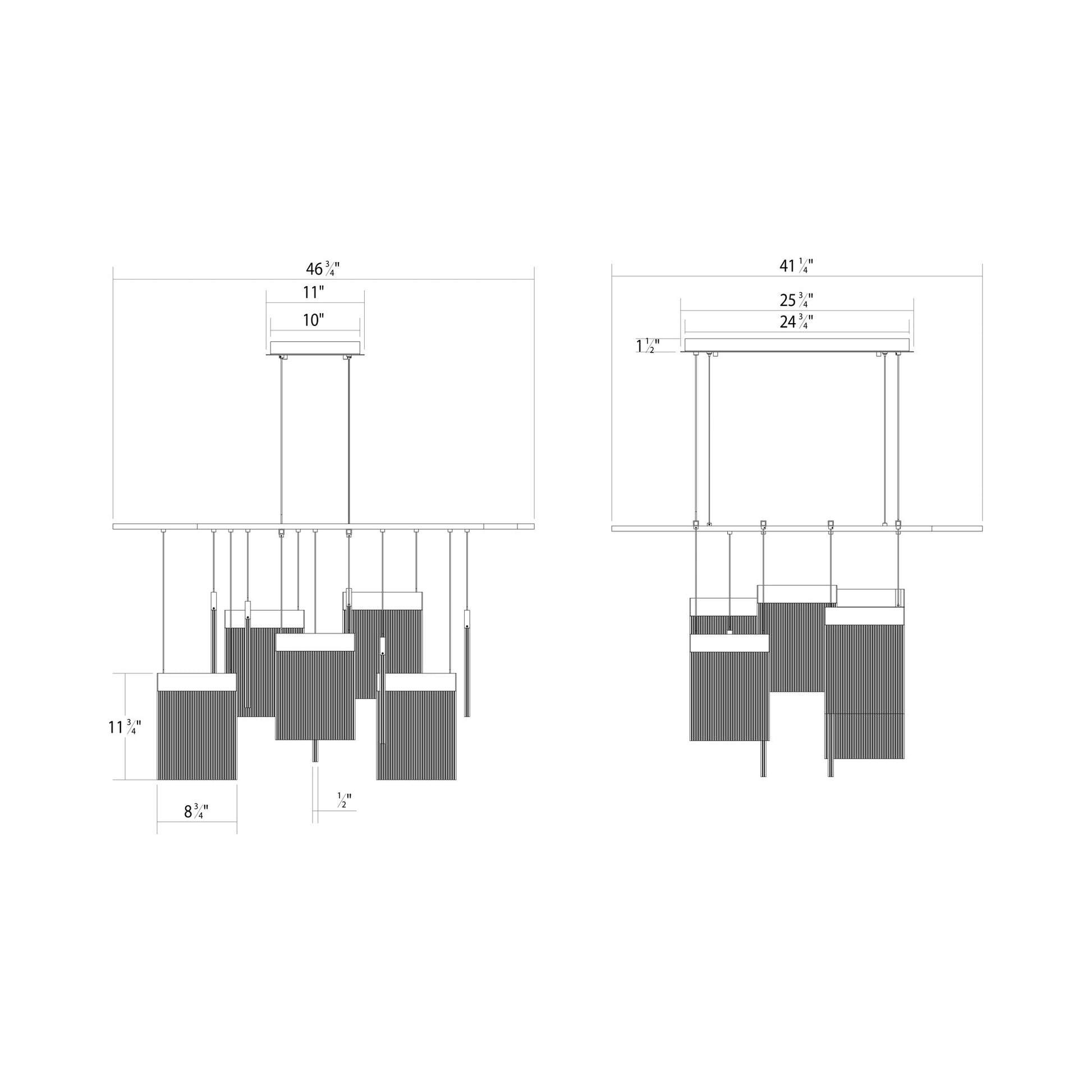 V Panels Large Intersections LED Pendant Light - line drawing.
