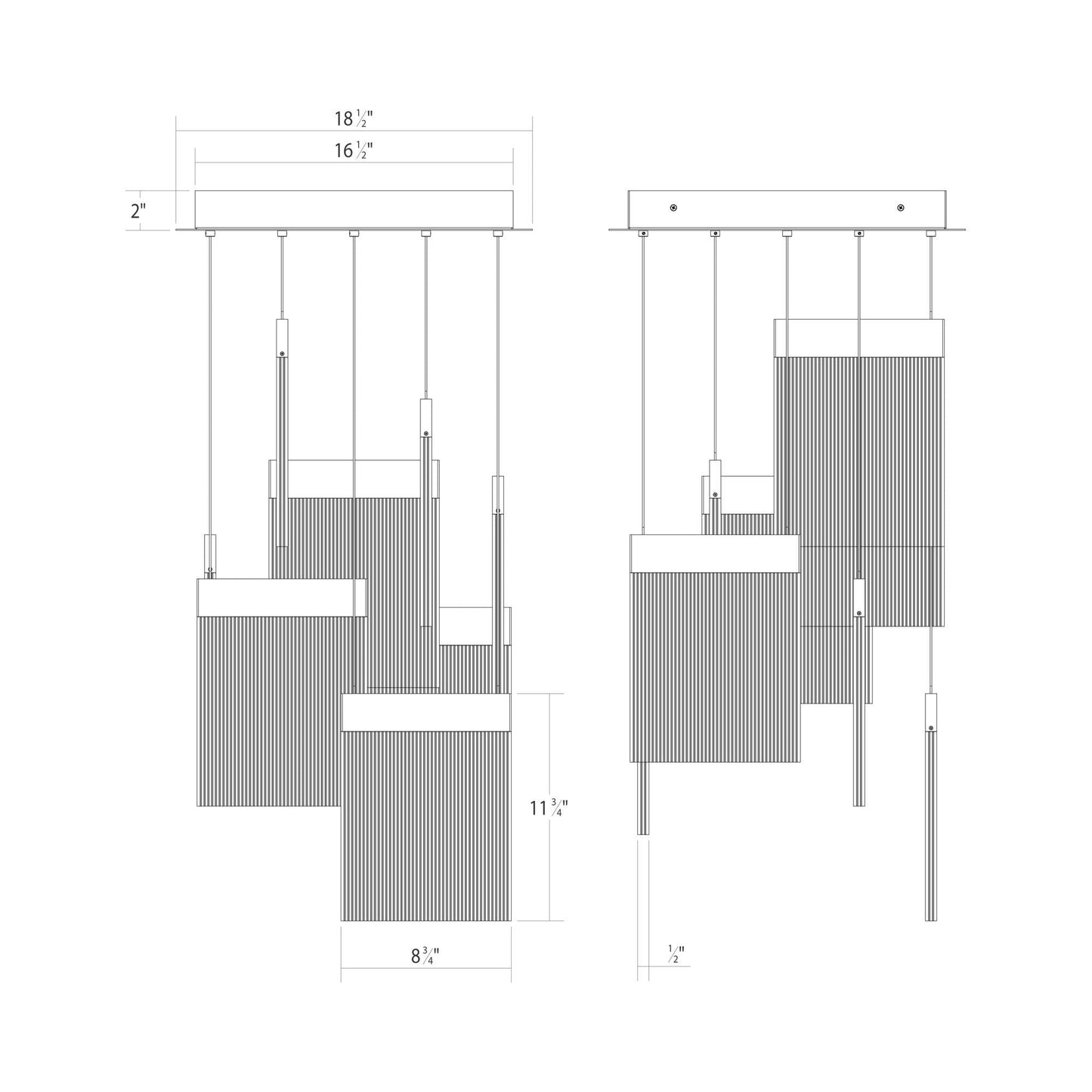 V Panels Multi Light LED Pendant Light - line drawing.