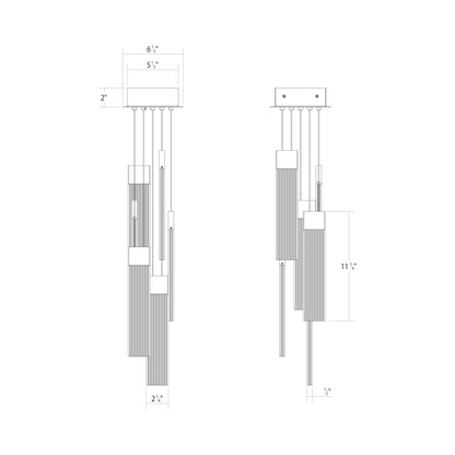 V Panels Thin Multi Light LED Pendant Light - line drawing.